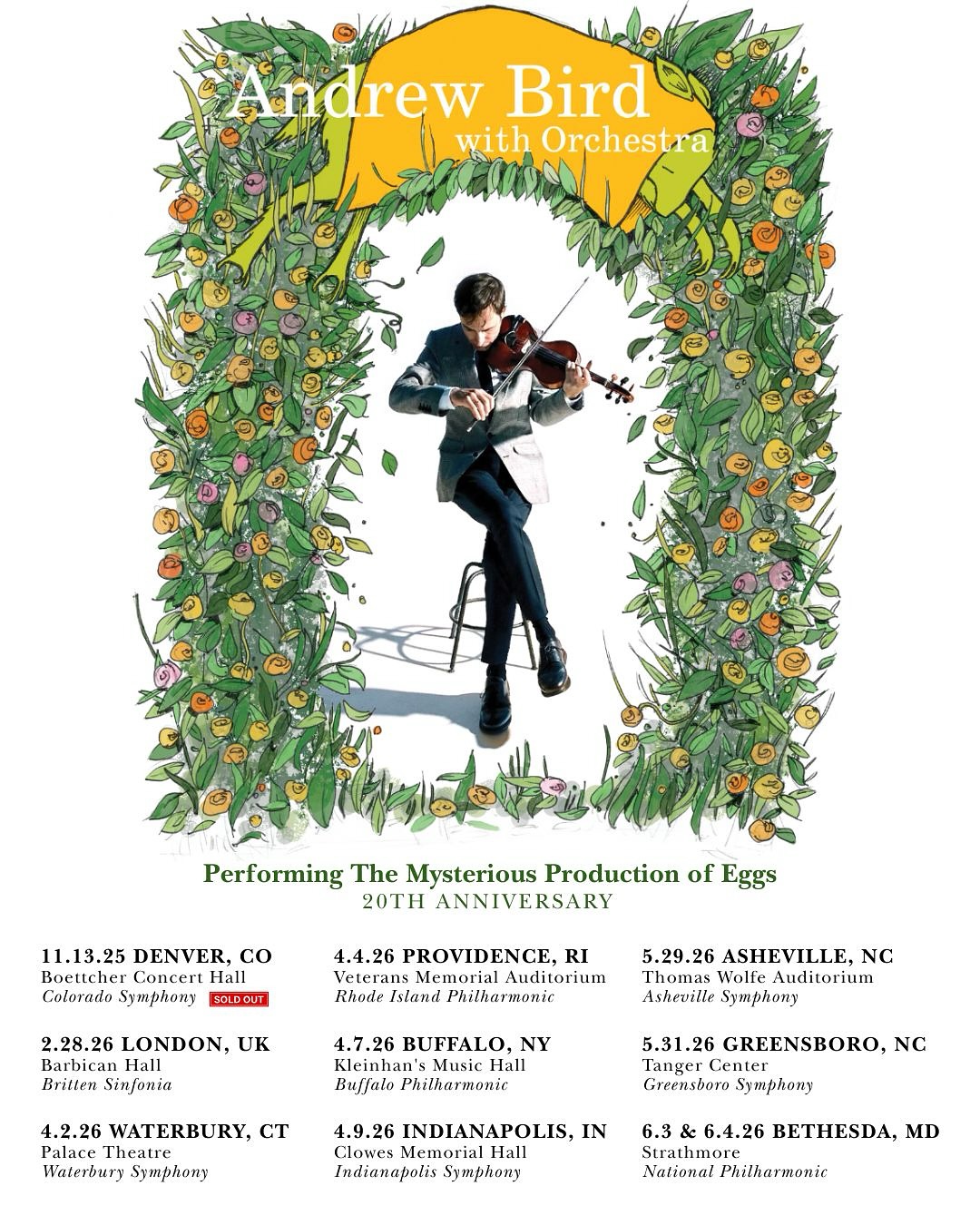 Andrew Bird The Mysterious Production Of Eggs Tour Poster 2026–2027